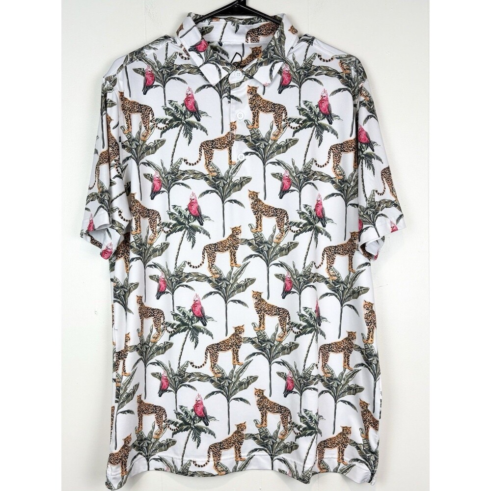 Deolax Polo Shirt Men's LG Golf Performance Tropical Hawaii Preppy Lion Colorful